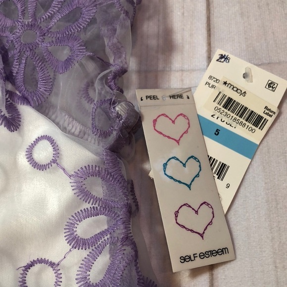 NWT SELF ESTEEM Sheer Layered Top Embroidered Purple Floral Puff Sleeve Girls 5 - Picture 15 of 15